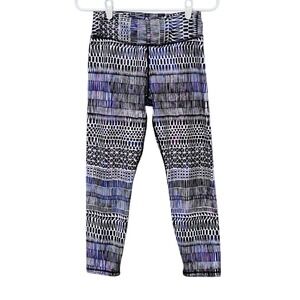 Prana Leggings Women Medium Blue Purple Geometric Tribal Yoga Athletic Crop Boho